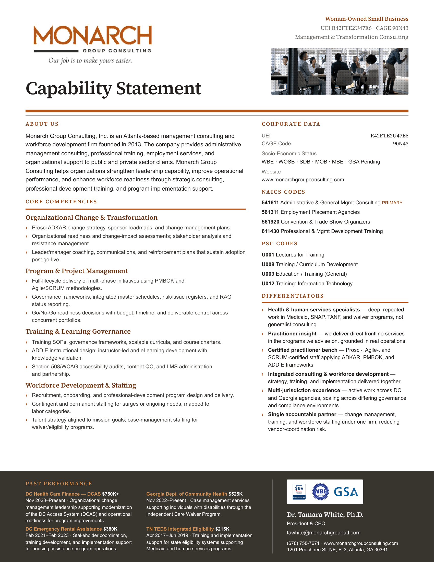 Monarch capability statement document
